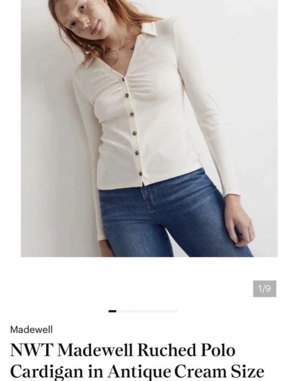 Madewell Antique Cream Ruched Polo Cardigan